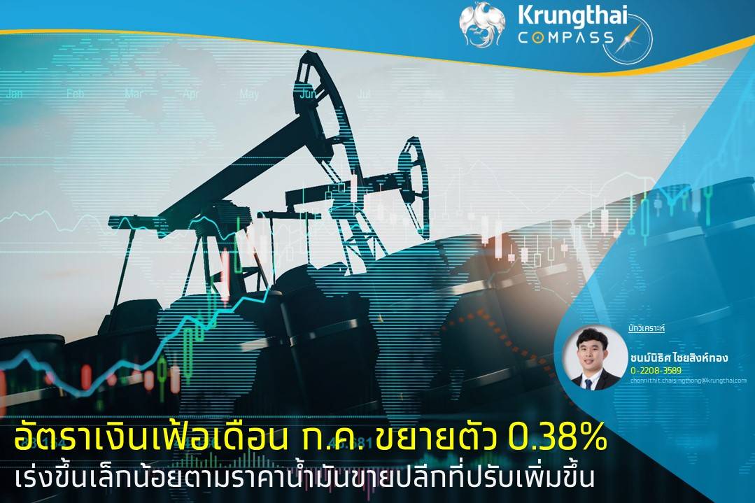 อัตราเงินเฟ้อเดือน ก.ค. ขยายตัว 0.38% กลับมาเร่งขึ้น